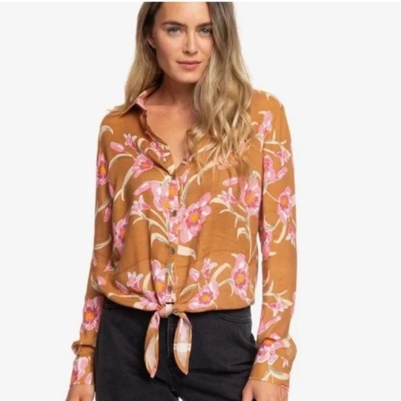 Roxy Suburb Vibes Printed Floral Button-Down Shirt Women’s Size Medium M - Picture 1 of 11